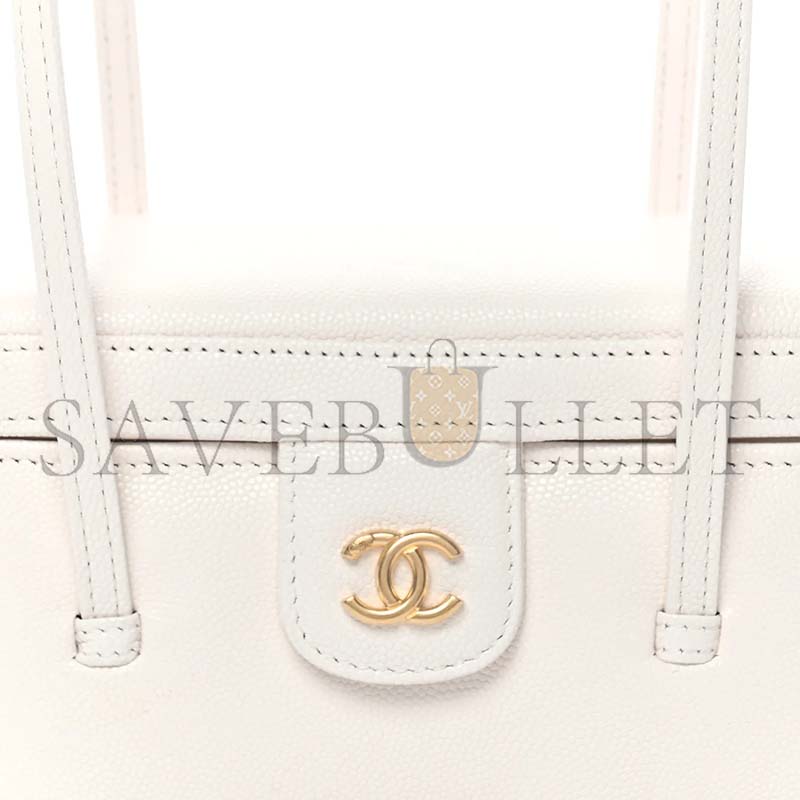 CHANEL MASTER SHINY CAVIAR PREPPY COCO LONG VANITY WITH STRAP WHITE (17*10*8cm)